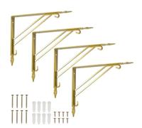 Z METNAL Gold Shelf Brackets, Triangle Shelving Brackets, Versatile Right Angle Wall Mounted Shelf Supporters for Scaffold Board, Modern Brass Wall Decor Brace for DIY Shelving, Gold, 4 Pcs