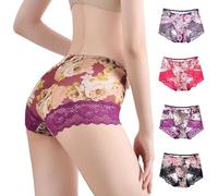 Z-Mo Women's Sexy Lace Underwear Pack Ladies Seamless Panties Pretty Underpants Soft Comfortable No Show Briefs, B - 4 Pcs(black + Dark Purple + Purple + Red), L