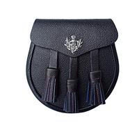 Z&N PRODUCT Boy Size 3 Tassels & Thistle Quality Black Cowhide Leather, Scottish Kilt Sporran + Belt