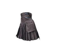 Z&N PRODUCTS Men Brown Cotton Utility Kilt, Fashion Sport Utility Kilt, Adjustable Leather Straps (30"-32")