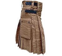 Z&N PRODUCTS Men Khaki/Beige Cotton Utility Kilt, Fashion Sport Utility Kilt, Adjustable Leather Straps (34"-36")
