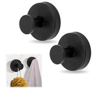 Z-oneMart 2PCS Suction Cup Hooks, Bathroom Suction Hooks Shower Hooks Premium Stainless Steel Suction Hooks for Bathroom Towel Coat Suction Hooks Suitable for Wall Glass Mirror Smooth Surface(Black)