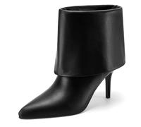 Z.Oufeier Women's Fold Over Boots Pointed Toe Stiletto High Heel Shark Ankle Boots Pull On Dressy Fall Short Booties, Black, 8 UK