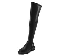 Z.Oufeier Women's Platform Thigh High Boots Chunky Heel Over The Knee Boots | Pull On Stretch PU Leather Fall Boots,Round Toe Lug Sole Comfy Boots,Side Zipper,2 Inch Low Block Heel