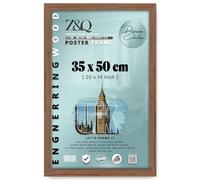 Z&Q 35x50cm Photo Frame Walnut Clear Front With Durable MDF Backing Steel Hooks Both Ways Wall Mounting Display Large Poster Picture Art Work - Ideal for Home and Office (Walnut)