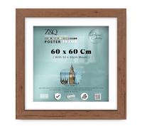 Z&Q - Flat Classic MDF Wood Finish (60 x 60 Cm) Poster Frame with 50 x 50 Cm White Mount Ideal for Wall Décor & Art 24 x 24 Inch Frame for Home Decor [ Walnut ]