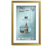 Z&Q - Flat MDF Wood Finish A1 (59.40 x 84.10 cm) Picture Frame with A2-(41.90 x 59.40 cm) White Mount Portrait/Landscape Display 33 x 23 Inch Perfect for Room Interior [ Gold ]