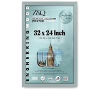 Z&Q | Luxury MDF Wall Frame (81.28 x 60.96 CM) Rich Wood Grain, Sleek Hanging Picture Holder 32X24 Inch Minimalist & Decorative, 812.8 x 609.6 mm [ Silver ]