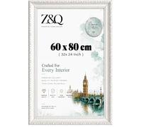 Z&Q Ornate Shabby Chic White Frame 80 x 60 cm Vintage Design Photo Poster Display Wall Hanging For Print Picture With Clear Perspex MDF backboard