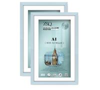 Z&Q Pack of 2 Flat Versatile MDF Wood FinishA1 (59.40 x 84.10 cm) Poster Frame with A2-(41.90 x 59.40 cm) White Mount for Art Gallery 33 x 23 Inch Wall Décor & Room Display [ Light Grey ]