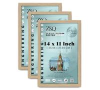 Z&Q -Pack of 3 14x11-Inch Sturdy MDF Wood Poster Frame | Solid Back Clip | Shrink-Wrapped Finish Perfect for Home, Office & Dorm to Display Arts & Achievements - Oak