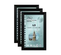 Z&Q Pack of 3 Flat Versatile MDF Wood Finish A5 (14.80 x 21.00 CM) Poster Frame | for Art Gallery 8 x 5.5 Inch Wall Décor & Room Display [ Matt Black ]