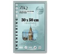 Z&Q | Premium MDF Poster Frame (30 x 50 CM) Sturdy Engineered Wood, Document Holder 20" x 12" Decorative Wall Art Frame, 300 x 500 mm [ Silver ]