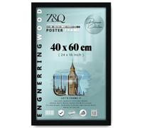 Z&Q | Premium MDF Wood Poster Frame (40 x 60 CM) Rustic Wall Art, Engineered Wood Texture 24X16 Inch Stylish Display Frame, Office & Home [ Black ]
