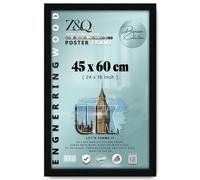 Z&Q Wall Mounted Poster Picture Frame Black 45 x 60 cm Display Painting Photo Print With HD Clear Perspex Both Ways Hanging Hooks MDF Wood 30x15mm Moulding