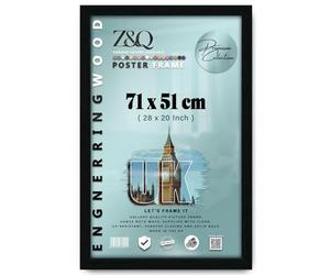 Z&Q Wall Mounted Poster Picture Frame Black B2-50 × 71 cm Display Painting Photo Print With HD Clear Perspex Both Ways Hanging Hooks MDF Wood 30x15mm Moulding
