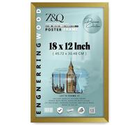 Z&Q Wall Mounted Poster Picture Frame Gold 18 x 12 Inches Display Painting Photo Print With HD Clear Perspex Both Ways Hanging Hooks MDF Wood 30x15mm Moulding