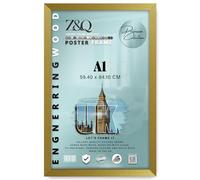 Z&Q Wall Mounted Poster Picture Frame Gold A1-59.4 × 84.1 cm Display Painting Photo Print With HD Clear Perspex Both Ways Hanging Hooks MDF Wood 30x15mm Moulding