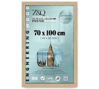 Z&Q Wall Mounted Poster Picture Frame Oak B1-70 × 100 cm Display Painting Photo Print With HD Clear Perspex Both Ways Hanging Hooks MDF Wood 30x15mm Moulding