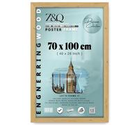 Z&Q Wall Mounted Poster Picture Frame Pine B1-70 × 100 cm Display Painting Photo Print With HD Clear Perspex Both Ways Hanging Hooks MDF Wood 30x15mm Moulding