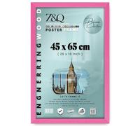 Z&Q Wall Mounted Poster Picture Frame Pink 45 x 65 cm Display Painting Photo Print With HD Clear Perspex Both Ways Hanging Hooks MDF Wood 30x15mm Moulding