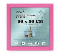 Z&Q Wall Mounted Poster Picture Frame Pink 50 x 50 cm Display Painting Photo Print With HD Clear Perspex Both Ways Hanging Hooks MDF Wood 30x15mm Moulding