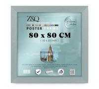 Z&Q Wall Mounted Poster Picture Frame Silver 80 x 80 cm Display Painting Photo Print With HD Clear Perspex Both Ways Hanging Hooks MDF Wood 30x15mm Moulding