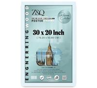 Z&Q Wall Mounted Poster Picture Frame White 20 x 30 Inches Display Painting Photo Print With HD Clear Perspex Both Ways Hanging Hooks MDF Wood 30x15mm Moulding