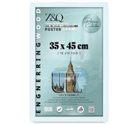 Z&Q Wall Mounted Poster Picture Frame White 45 x 35 cm Display Painting Photo Print With HD Clear Perspex Both Ways Hanging Hooks MDF Wood 30x15mm Moulding