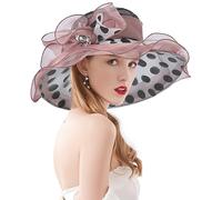 Z&X Organza Church Fascinator Kentucky Derby Hats for Women Flower Wedding Tea Party Hat Wide Brim Sun Hat, 05a Pink, One Size