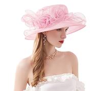 Z&X Organza Church Fascinator Wedding Tea Party Derby Hats for Women Flower Wide Brim Sun Hat, 024 Light Pink, One Size