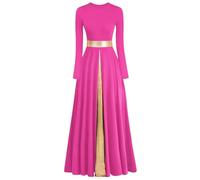 Z&X Praise Dance Modern Worship Liturgical Long Dresses for Women Metallic Color Block Church Robe Lyrical Dancewear, 022 Rose Red Purple, L