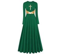 Z&X Women Praise Dance Bell Long Sleeve Worship Liturgical Dress Loose Fit Church Roba Lyrical Dancewear, 021 Green, M