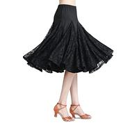 Z&X Women's Ballroom Dancing 360 Degree Long Swing Latin Salsa Rumba Flamenco Dance Skirts for Practice, D- Black, One Size