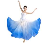 Z&X Women's Lyrical Dance Skirt Gradient Color Chiffon Long Swing Sheer Wrap Skirts for Modern Ballet Performance Costume Blue White