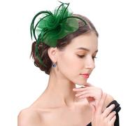 Z&X Women's Sinamay Fascinator Headband Clip Mesh Flower Feather Cocktail Pillbox Hat, A- Green, One Size