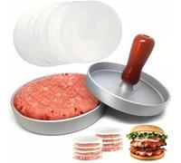 Z-YUEZ Quarter Pounder Hamburger Maker | Cast Aluminium Burger Press and Meat Tenderiser with Wooden Handle | Includes 100 Wax Paper Discs