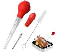 Z-YUEZ Turkey Baster Set of 4, Commercial Grade Quality FDA Silicone Bulb Including Meat Marinade Injector Needle with Barbecue Basting Brush and Cleaning Brush for Easy Clean Up