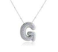 Z ZACHÉ 18k Gold Plated Dainty Cubic Zirconia Bubble Alphabet 26 A-Z Letter Necklace, Personalized Monogram Necklace,Balloon Initial Necklace for Women Female, M, Brass, Cubic Zirconia