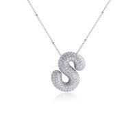 Z ZACHÉ 18k Gold Plated Dainty Cubic Zirconia Bubble Alphabet 26 A-Z Letter Necklace, Personalized Monogram Necklace,Balloon Initial Necklace for Women Female, M, Brass, Cubic Zirconia