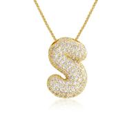 Z ZACHÉ Bubble Letter Necklace Gold Plated Balloon Initial Pendant Box Chain Necklace Dainty Pave CZ for Women Jewelry, Brass, Cubic Zirconia