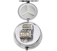 Z15 Las Vegas One Arm Bandit Traditional Fine English Pewter Design Circular Silver Plated Pill Box, 3 Slot Travel Medicine Organiser, Handmade in Sheffield