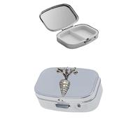 Z16 Carrot Vegetable Produce Pewter Silver Metal Pill Box, 2 Slot Medicine Organizer, Rectangle Travel Tablet Case, 60x40x15mm