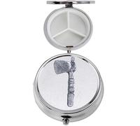 Z18 Tomahawk Chopper Axe Fine English Pewter Design Circular Silver Plated Pill Box, 3 Slot Travel Medicine Organiser, Handmade in Sheffield