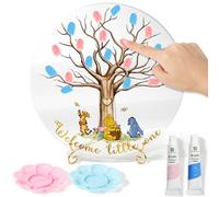 Z1juce Gender Reveal Fingerprint Tree - Winnie Gender Reveal Acrylic Keepsake Fingerprint Tree Guest Book for Baby Shower Ideas Baby Gender Reveal Party with Paints to DIY Meaningful Fingerprint Tree