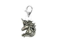 Z2 Unicorn's Head pewter pendant charm on a Sterling Silver 925 stamped Trigger Clasp and hoop