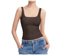Z2 Women's Vests Tank Tops Square Neck Lightweight Stretch Slim Fit Undershirt Seamless Sleeveless Gym Yoga Tops Ladies for Women Girls Fitness Sports Cotton Vest Casual (Brown, L)