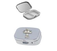 z23 Cute Cat Kitten Pewter Silver Metal Pill Box, 2 Slot Medicine Organizer, Rectangle Travel Tablet Case, 60x40x15mm