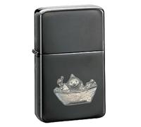Z24 Baby in the bath Pewter design on a BLACK flip top petrol lighter windproof