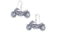 z29 Motorbike English Pewter Dangle Earrings on 925 Sterling Silver Hooks Handmade
